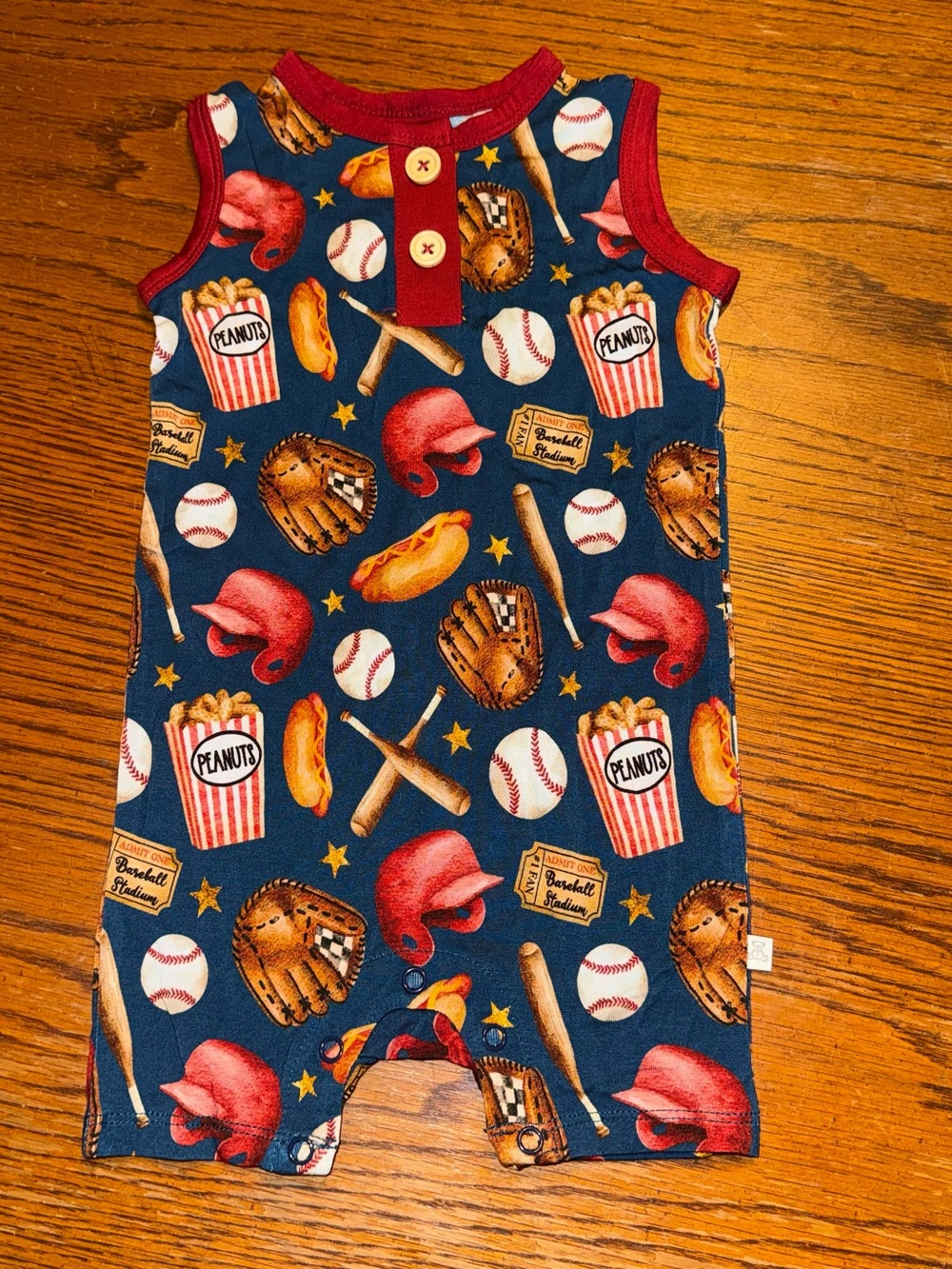 Little Snuggles Baby Boys Baseball Bamboo Shortie Romper Size 6-9 months New